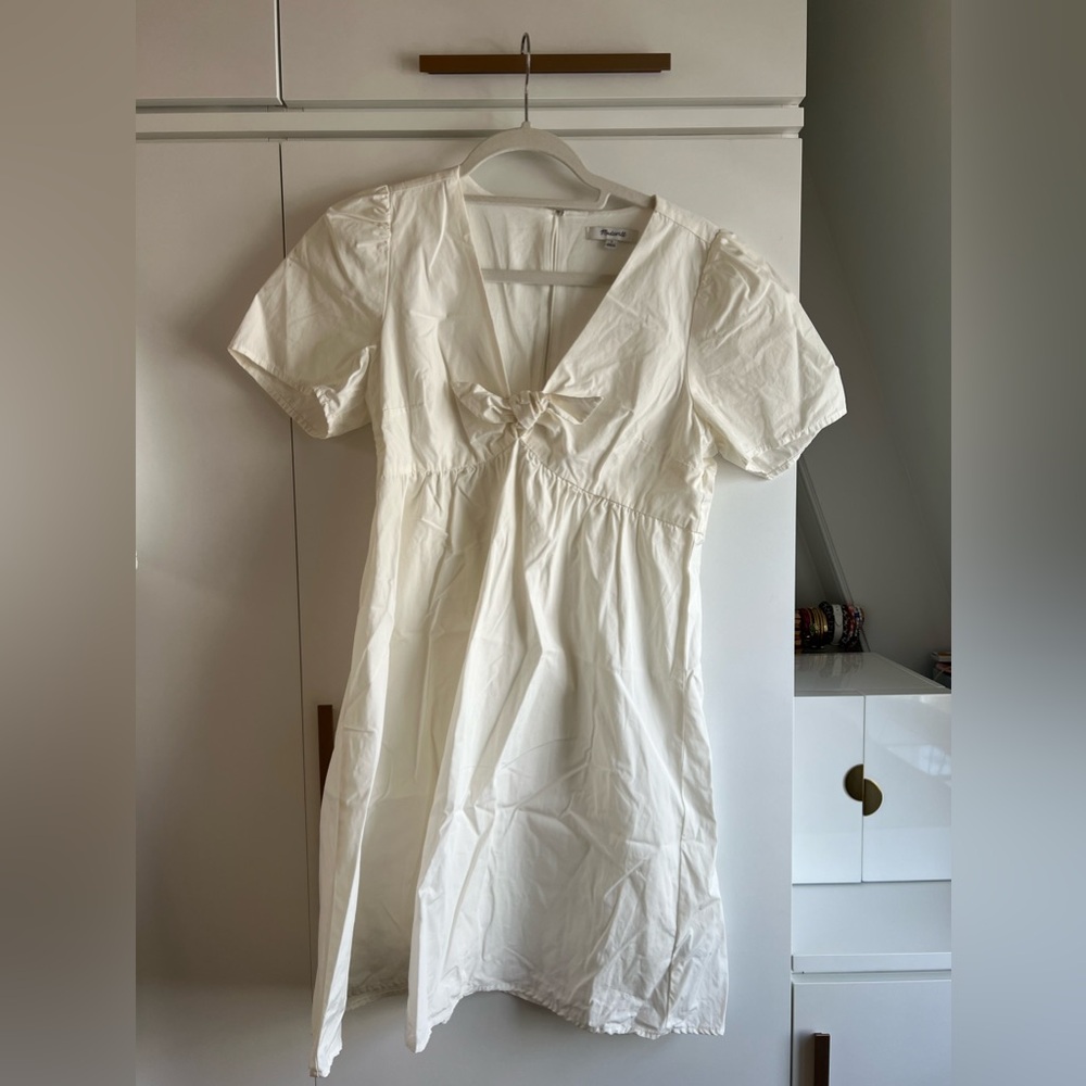 Madewell white Poplin Tie Front V-Neck Short Sleeve Mini Dress